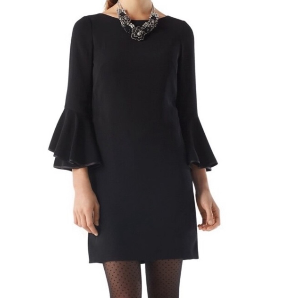 WHBM Ruffle Sleeve Crepe Dress Black 6